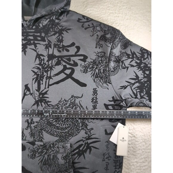 Saints Studio Men’s 3XL Black Pullover Hoodie Subdued Unique Asian Dragons Print - Picture 3 of 8
